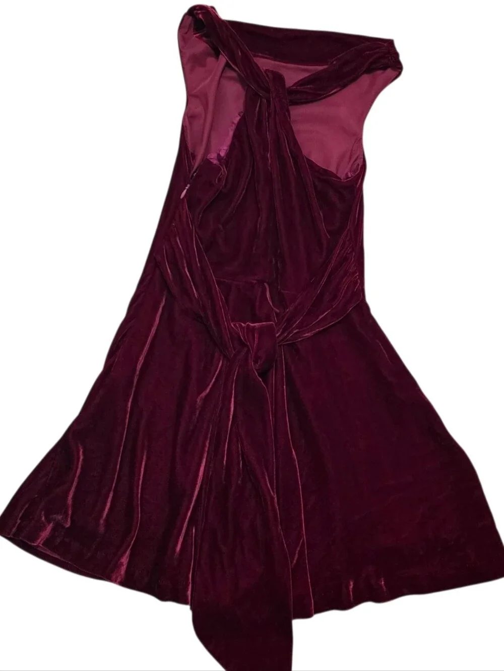 Ralph lauren burgundy velvet cowl neck silk blend tie dress